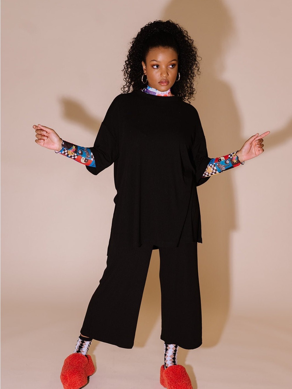 Dressed in LALA Lex Ribbed Playsuit in Black - Large
